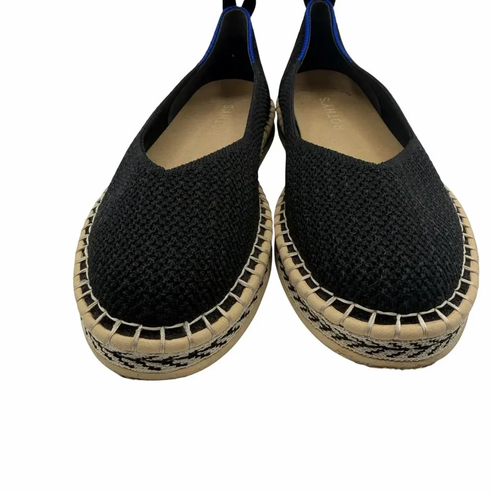 Rothy’s The Espadrille Flat in Black Boardwalk Knit Size 6.5 Jute Sole Slip On